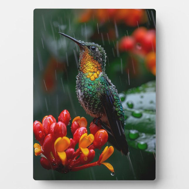 Plaque Photo Colibri perché sur une fleur vive (Devant)