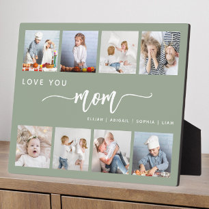 Plaque Photo Collage de 8 photos Amour pour Maman Vert Sauge