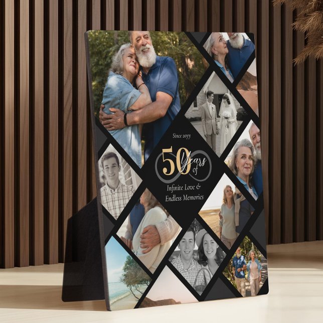 Plaque Photo Collage de photos commémoratif pour les 50 ans de  (50th Anniversary Infinity Love Photo Collage Gift Plaque)