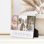 Plaque Photo Collage de photos des petits-enfants | Cadeau pour<br><div class="desc">Créez un cadeau touchant pour grand-mère avec cette plaque de collage de trois photos. "GRAND-MÈRE" apparaît sous vos photos en lettrage gris chic,  avec votre message personnalisé et les noms des petits-enfants superposés.</div>