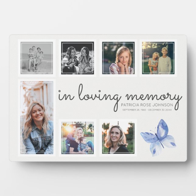 Plaque Photo Collage de photos en souvenir papillon (Devant)