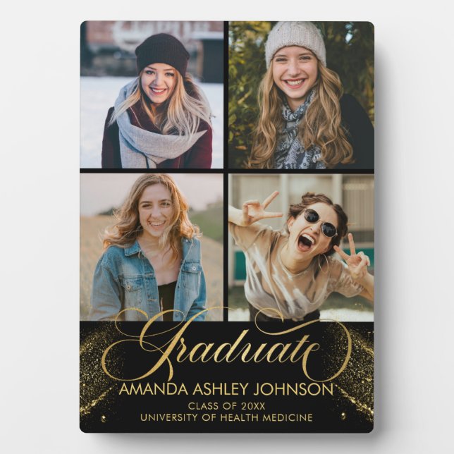 Plaque Photo Collage de photos noir Black Gold Graduate (Devant)