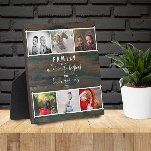 Plaque Photo Collage de photos rustique Script de famille Keeps