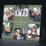 Plaque Photo Collage familial 6 photo simple moderne vert sauge<br><div class="desc">Un collage de six photos avec le nom de famille et l'année ou tout autre texte personnalisé fait de ce chevalet personnalisé un grand cadeau de conservation. Reportages de votre année, le meilleur de votre séance photo de famille, photos de petits-enfants, photos de mariage et plus encore. L'arrière - plan...</div>