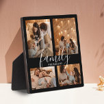 Plaque Photo Collage photo de conservation de la famille modern<br><div class="desc">Une plaque de collage photo familiale moderne et unique à personnaliser avec 4 photos préférées. Happy family memories photo home décor pièce personnalisée avec une police de script "famille" stylisée.</div>