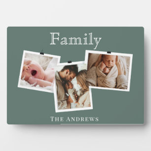 Plaque Photo Collage photo de famille 3 en vert sauge moderne z