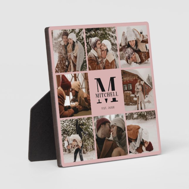 Plaque Photo Collage photo de famille personnalisée rose vif |  (Recto)
