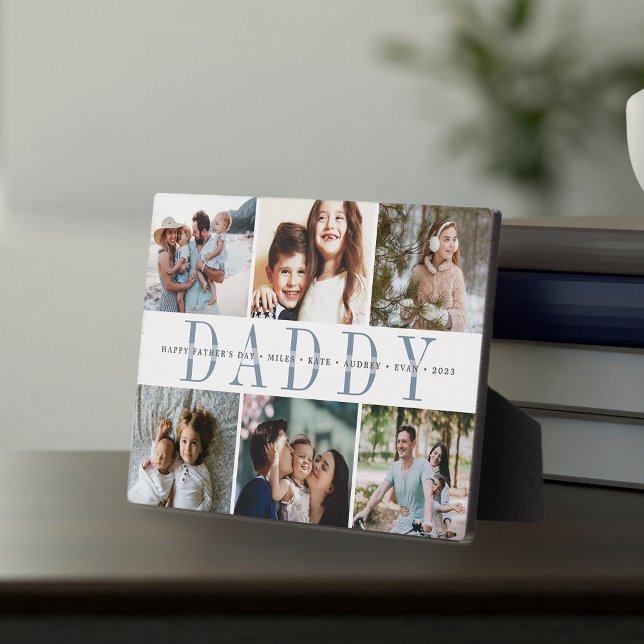 Plaque Photo Collage photo de Fête des pères papa personnalisé (Customize with 6 photos and a  custom message and/or names)