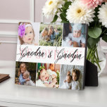 Plaque Photo Collage photo de grand-mère et grand-père<br><div class="desc">La plaque photo de collage moderne comprend 6 photos de petits-enfants et script de typographie grand-mère et grand-père nous vous aimons. Personnalisez avec vos photos.</div>