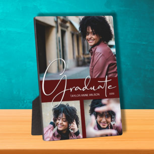 Plaque Photo Collage photo de la graduation de Dark Maroon