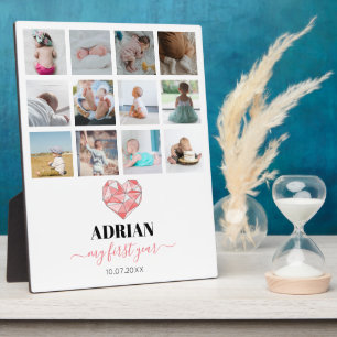 Plaque Photo Collage photo de la première année du bébé au coeu
