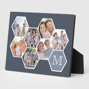 Plaque Photo Collage photo de monogramme de famille   Hexagons