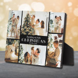 Plaque Photo Collage photo de Noël<br><div class="desc">Un collage de six photos, votre nom de famille et les mots "Souvenirs de Noël 20XX" en lettrage blanc chic sur le noir sont placés directement sur le panneau de carton dur pour une image incroyablement nette avec une surface nettoyée facile à essuyer. Tablette, sur une étagère ou un bureau,...</div>