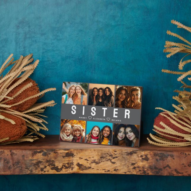 Plaque Photo Collage photo et noms de meilleur script de soeur (Côté)