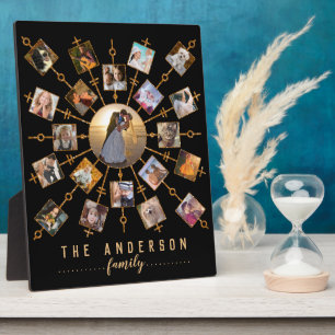 Plaque Photo Collage Photo Famille 21 Photos Black Gold + Nom