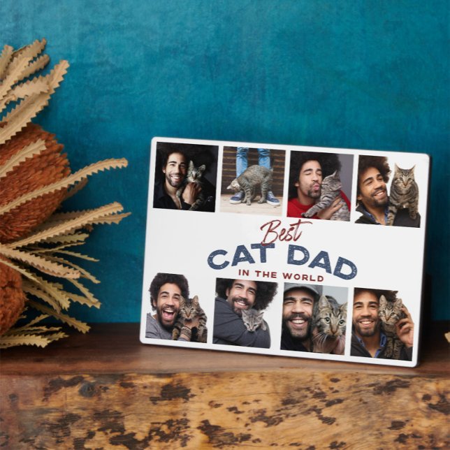 Plaque Photo Collage photo Fête des pères personnalisée Meilleu (Easily personalize this cat daddy photo collage plaque with 8 of your favorite photos)