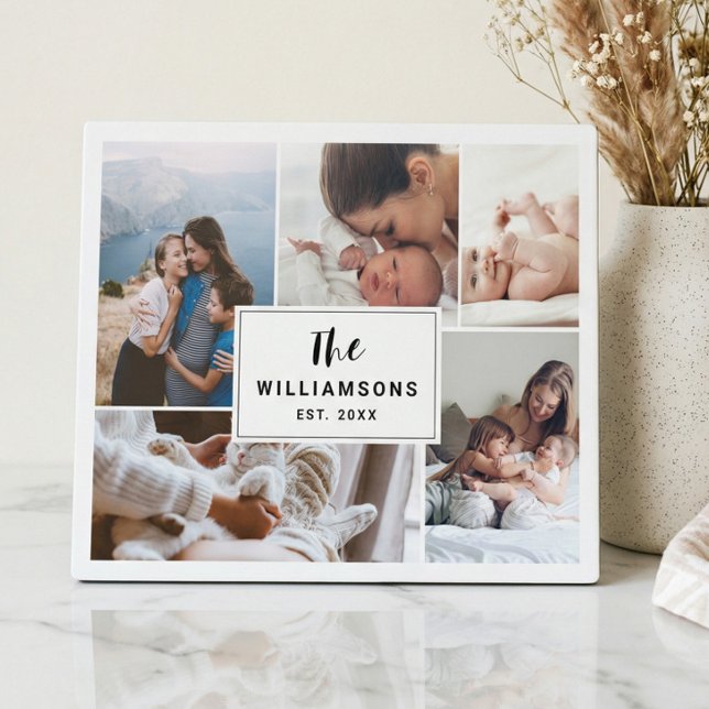 Plaque Photo Collage photo multiple famille établi blanc (Modern Minimal Family Photo Collage Keepsake Plaque)