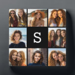 Plaque Photo Collage photo noir massif Monogramme personnalisé<br><div class="desc">Vous pouvez utiliser des photos Instagram pour cette conception. Utilisez 8 photos carrés pour créer un cadeau unique et personnel. Ou vous pouvez garder le chiot hipster et faire un gardien branché. Si vous avez besoin d'ajuster les images,  cliquez sur l'outil personnaliser pour apporter des modifications.</div>