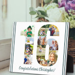 Plaque Photo Collage photo Numéro personnalisé 16 Anniversaire<br><div class="desc">16th Birthday Plaque - personnalisée avec un collage photo de vos photos préférées et texte personnalisé. Le modèle photo est configuré pour vous permettre d'ajouter vos photos, qui seront affichées sous la forme d'un numéro 16. On peut aussi customiser le libellé actuel, qui dit "Félicitations [nom] !". Parcourez mon magasin...</div>