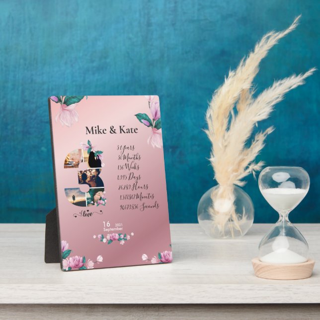 Plaque Photo Collage photo personnalisé 3e anniversaire pour pe (Côté)