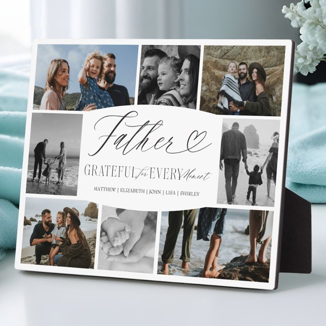 Plaque Photo Collage Photo Personnalisé Élégant pour Papa Cadea (Father Grateful for Every Moment Photo Collage Plaque)
