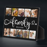 Plaque Photo Collection de scripts de la famille moderne Chic 1<br><div class="desc">Plaque de collage photo personnalisée moderne avec espace pour 10 photos entourant un script tourbillonnant tendance lisant FAMILY et votre nom personnalisé ci-dessous.</div>