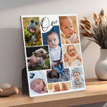 Plaque Photo Collection photo d'anniversaire moderne Keepsaké<br><div class="desc">Le collage photo moderne de la plaque garde de premier anniversaire comprend 9 photos du bébé,  script de typographie un et une photo à l'intérieur découpé numéro un. Parfait comme un cadeau de garde ou de premier anniversaire.</div>