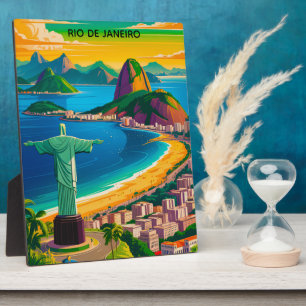 Plaque Photo Coloré Vintage Rio de Janeiro Cristo Redentor