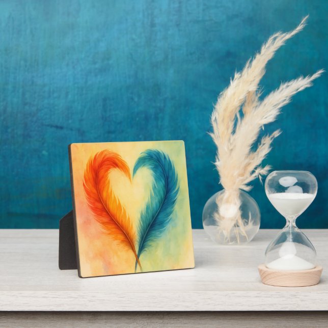 Plaque Photo Colorful Feather Heart Watercolor Art (Insitu)