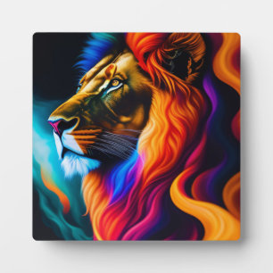 Plaque Photo Colorful Lion Face Art