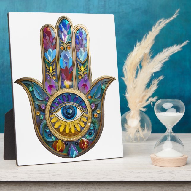 Plaque Photo Colorful Petals Leaves Hamsa Sapphire Third Eye (Côté)