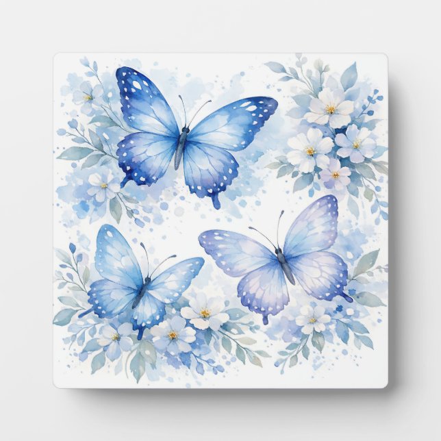 Plaque Photo Composition florale Papillon Bleu (Devant)