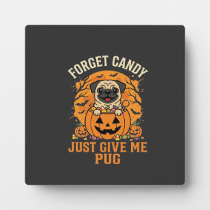 Plaque Photo Conception de bonbons drôle de Pug Halloween_1