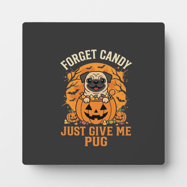 Plaque Photo Conception de bonbons drôle de Pug Halloween_1 (Devant)