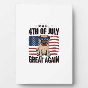 Plaque Photo Conception de chemise vintage patriotique Pug du 4