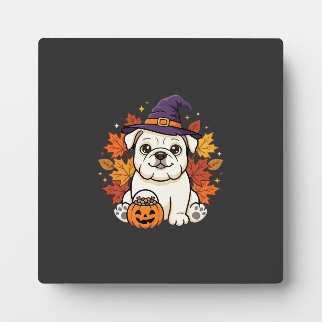 Plaque Photo Conception de chien de citrouille d'Halloween de B (Devant)