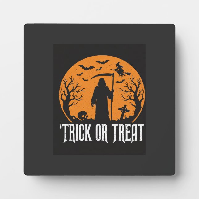 Plaque Photo Conception de la Faucheuse pour Halloween Trick or (Devant)