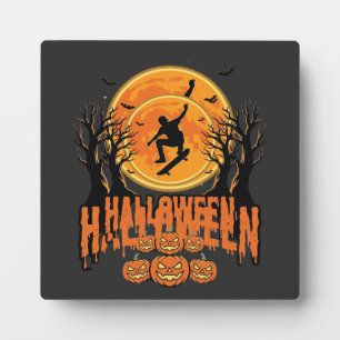 Plaque Photo Conception de Lune de Skateboard Halloween Hallowe