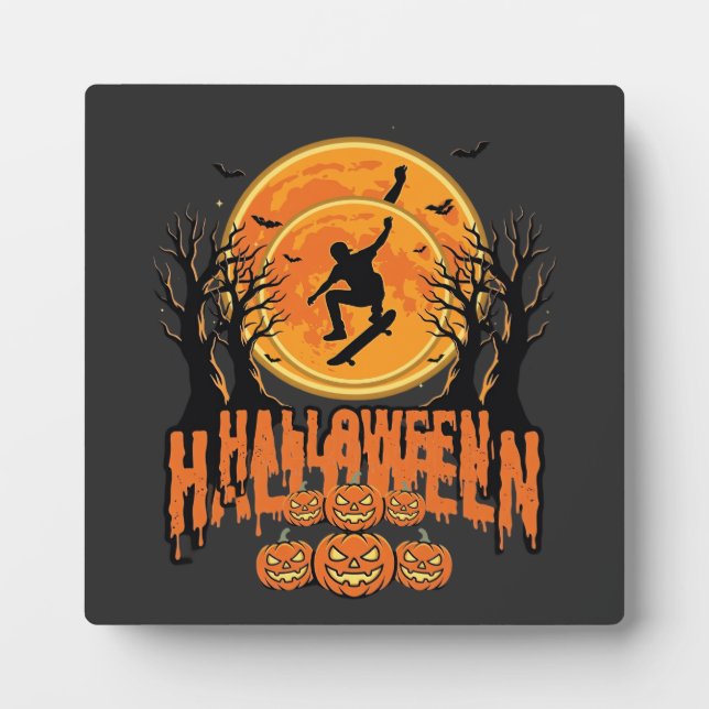Plaque Photo Conception de Lune de Skateboard Halloween Hallowe (Devant)