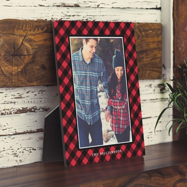 Plaque Photo Confortable et chaleureux | Red Buffalo Plaid Fami (Cozy & Warm | Red Buffalo Plaid Family Photo Frame)