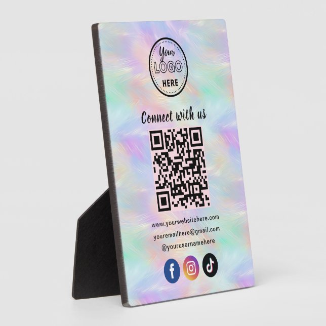 Plaque Photo Connectez-Vous Avec Nous Iridescente Opal Code QR  (Côté)