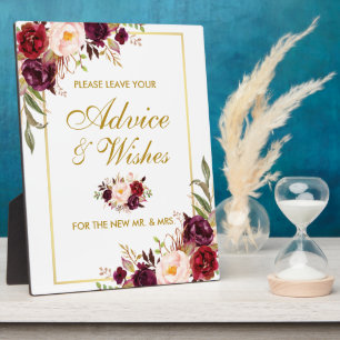 Plaque Photo Conseils et vœux de mariage aquarelle bordeaux