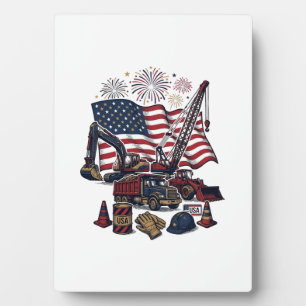 Plaque Photo Construction Patriotique USA Vintage