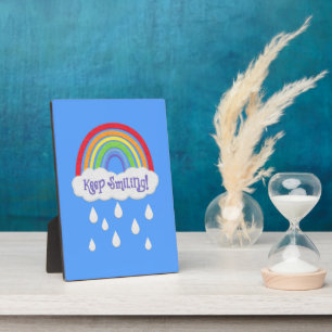 Plaque Photo Continuez à sourire Faux Felt Arc-en-ciel Nuages