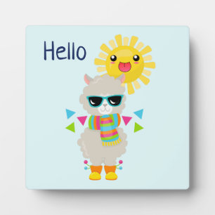 Plaque Photo Cool Llama et souriant Kawaii Sun Bonjour