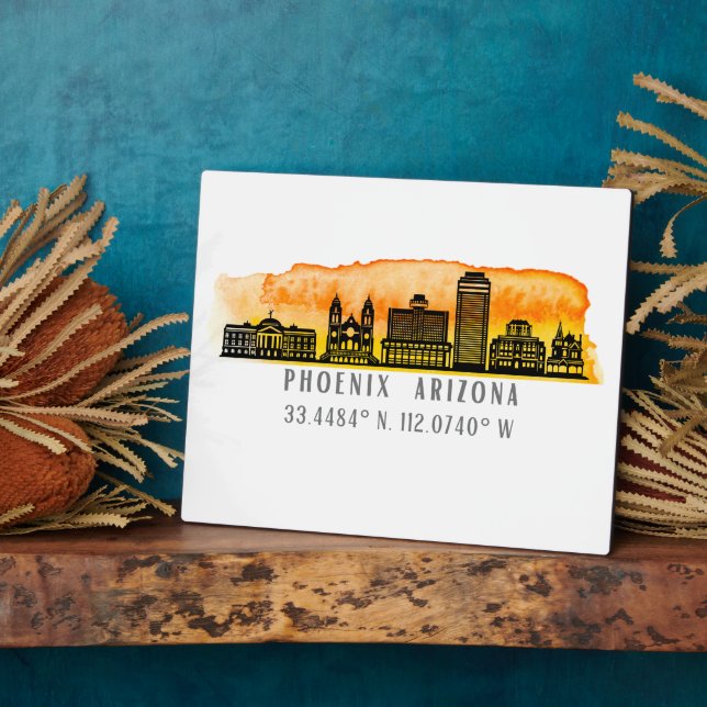 Plaque Photo Coordonnées de la carte Phoenix Skyline (Côté)