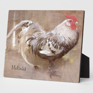 Plaque Photo Coq blanc et noir