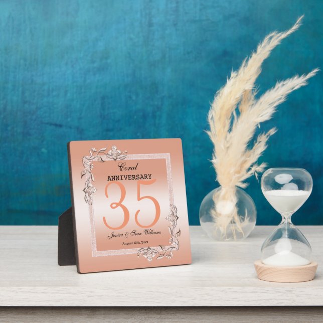 Plaque Photo Coral Gem & Glitter 35e anniversaire de mariage (Insitu)