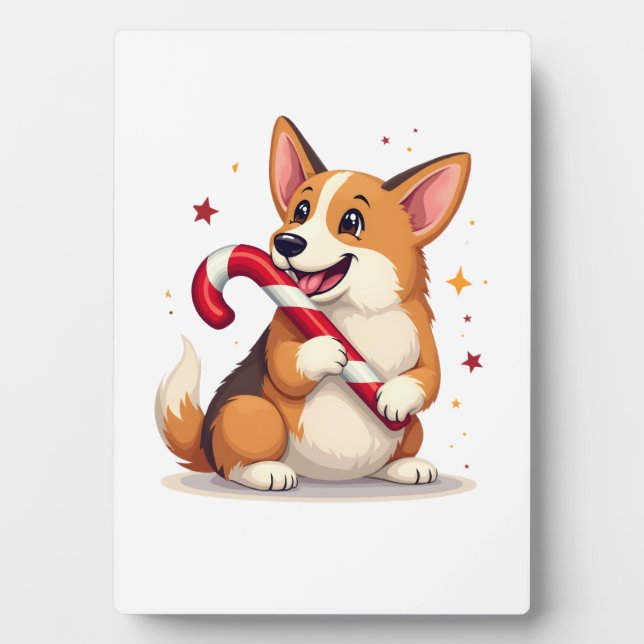 Plaque Photo Corgi Candy Cane Joy (Devant)