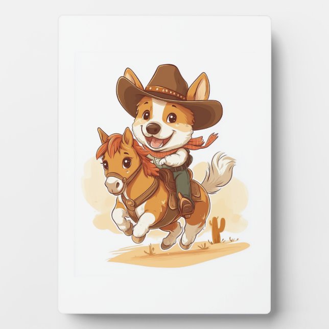 Plaque Photo Corgi Cowboy � Chien de Rodéo Occidental (Devant)